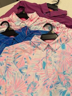 4 Birdie Bound Blue Floral Blue Floral Golf Polo Shirt XL New s8